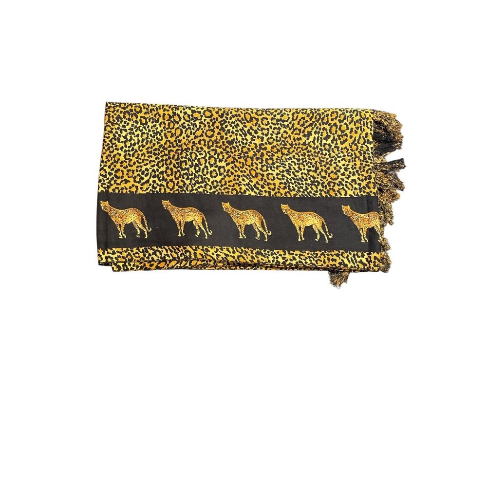 Leopard Print Shawl Wrap With Fringe & Cheetah Border Pattern